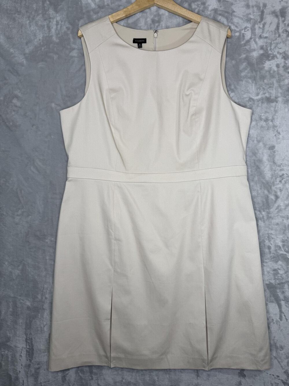 Talbots Dress Womens 20 White Sheath Sleeveless Pleated Stretch Lined Career
